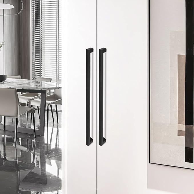 Cabinet Pulls Matte Black Cabinet Handles Square Drawer Pulls, 50 Pack 13-4/5 Inch Stainless Steel Kitchen Door Cupboard Cabinet Handles, Drawer Hardware Handles, 352mm Hole Centers