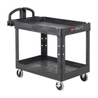 Rubbermaid Commercial Products 2-Shelf Utility/Service Cart, Small, Lipped Shelves, Ergonomic Handle, 500 lbs. Capacity, for Warehouse/Garage/Cleaning/Manufacturing