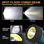 YIERBLUE Rechargeable Spotlight Floodlight Combo 120,000 High Lumen LED, IP67 Waterproof Spot Light COB Flood Light, Impact Resistant Handheld Spotlight with Foldable Stand and Detachable Red Lens