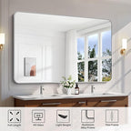 FORBATH 60x40 Inch Silver Bathroom Mirror for Over Sink, Large Rectangular Wall Mirror with Metal Frame, Rounded Corners for Bathroom, Bedroom, Entryway Decor (Horizontal or Vertical)