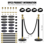 kaiyomi 6Pcs Stanchions with Black Velvet Ropes Set, 5 Feet Velvet Ropes and Posts Poles for Red Carpet Party Decoration and 360° Photo Booth (Golden & Black)