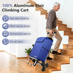 KEDSUM 2 in 1 Aluminum Alloy Stair Climbing Cart, 300LBS Grocery Cart on Wheels, Foldable Shopping Carts with Waterproof Oxford Blue Bag for Groceries, Lightweight & Durable Aluminum Frame