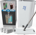 X3 Mop, Separates Dirty and Clean Water, 3-Chamber Design, Flat Mop and Bucket Set, Hands Free Home Floor Cleaning, 3 Reusable Microfiber Mop Pads Included (XL X3 Mop)