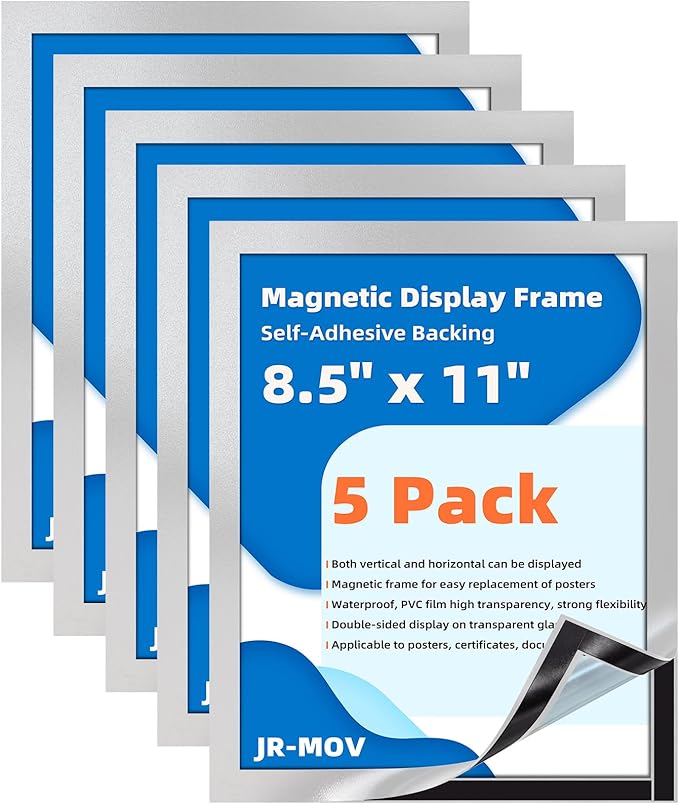 Magnetic Sign Holder 8.5 x 11-5Pcs Durable PVC Magnetic Frames for Refrigerator Reusable Adhesive Frames for Walls Door Window Double Sided Display Magnetic Picture Frame Document Holder