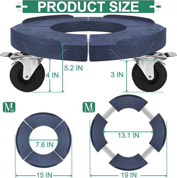 ToLanbbt Trash Can Dollies with 3 in Upgraded Wheels, 15-19 Inch Adjustable Round Furniture Dollies Heavy Duty 480 LBS Drum Rolling Base Keg Base for 20, 32, 44, 55 Gallon Garbage Cans, Blue, 2 PCS
