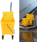 Fafeicy Mop Bucket, 20L Commercial Side Press Wringer Mop Bucket with Wheels and Handle for Floor Cleaning in Restaurants Offices Industrial Sites