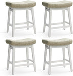 Counter Height Bar Stools Set of 4 for Kitchen Counter Farmhouse Modern Barstools with Faux Leather Upholstered Backless Seat and Solid Wood Legs 24 inch Bar Chairs, Light Grey + White