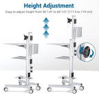 Yescom Mobile Computer Cart Rolling PC Stand Desk Workstation on Wheels with Monitor Mount Adjustable Keyboard Tray CPU Printer Holder for Hospital Clinic School Office Silver
