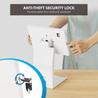 Mount-It! Anti-Theft Tablet Kiosk with Printer Stand, Locking Countertop Tablet Enclosure with Freestanding Base, Universal Enclosure Compatible with iPads Gen 9 and 10, iPad Pro, iPad Air, White