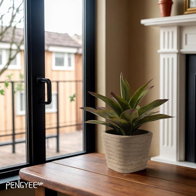 3 Pack Small Fake Plants, 11.42 Inch Artificial Agave Plants in Pots, Faux Eucalyptus Plants Indoor for Home Room Office Bathroom Bedroom Kitchen Farmhouse Shelf Greenery Decor