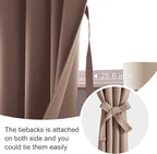 JIUZHEN Blackout Curtains for Bedroom - Thermal Insulated Room Darkening Rod Pocket Curtains for Living Room, Set of 2 Panels with Tiebacks, 38 x 84 Inch Length, Cappuccino