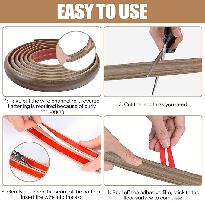 Floor Cord Cover Self Adhesive Cord Hider,20FT Cable Management, Extension Strip Protector for Wires, Prevent Cable Trips for Offices, Gyms, Exhibitions Cavity:0.39"(W) x 0.27"(H) Woodsmokedbrown