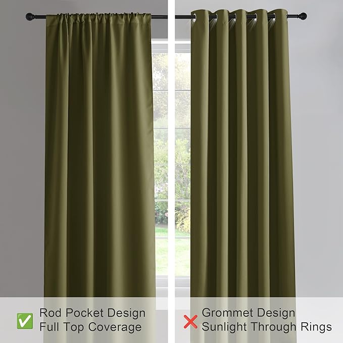 PONY DANCE Blackout Curtains & Drapes - Black Out Window Curtain Home Decoration Thermal Insulated Light Block Drapes for Christmas New Year, 52 by 54 inches, Olive Green, Set of 2