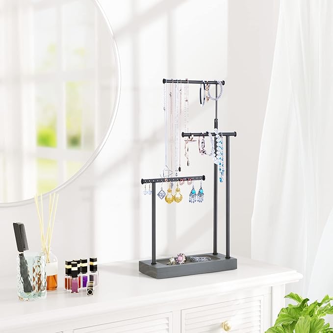 SRIWATANA Jewelry Organizer Display Extra Tall Necklace Holder 3 Tier Jewelry Tree Stand, Gift Idea (Weathered Grey & Black)