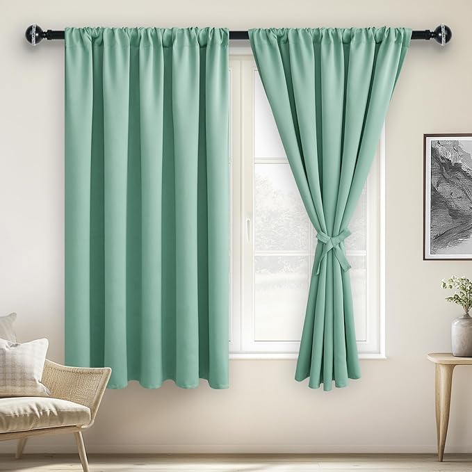 JIUZHEN Blackout Curtains for Bedroom - 60 Inch Extra Wide Thermal Insulated Room Darkening Privacy Soundproof Curtains for Living Room/Dorm Room, Set of 2 Panels, 60 x 63 inches,Sage Green