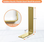 Gold Heavy Duty Shelf Brackets 8 Inch, Extra Thick L Shelving Brackets, Rustic Gold Iron Floating Shelves Wall Mounted with Hardware for DIY Open Shelving, 4 Pack