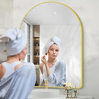 Arched Bathroom Mirror, 36"x48" Gold Arch Mirror for Bathroom, Wall Mounted Mirror, Gold Vanity Wall Mirror w/Metal Frame for Bedroom, Entryway, Living Room, Vertically Hanging or Leaning Against