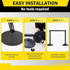 10 ft Crowd Control Stanchion Set, Crowd Control Barrier, Stanchions with Retractable Belts & Base, Retractable Stanchions, Queue Management Stanchion (6 Pack) (Black)