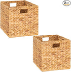 Storage Cube 10.5 x 10.5in, Wicker Storage Baskets for Shelves, Water Hyacinth Storage Baskets, Square Wicker Storage Basket (2 Packs 10.5in)