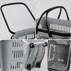 Kekow 50 L Large Plastic Shopping Basket with Wheels, 4 Pack Plastic Rolling Shopping Basket with Wheels and Handle, Gray