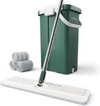 JOYMOOP Commercial Mop and Bucket Set, 17.7-inch Dust Mops for Floor Cleaning, Flat Mop Bucket with Wringer, Include 3 Reusable Microfiber Mop Pads - Forest Green