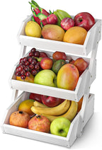 G.a HOMEFAVOR Fruit Basket for Kitchen, 3-Tier Fruit Bowl for Kitchen Counter, Vegetable Storage Stand for Fruit Shop, 15 mm Thickness (WHITE)