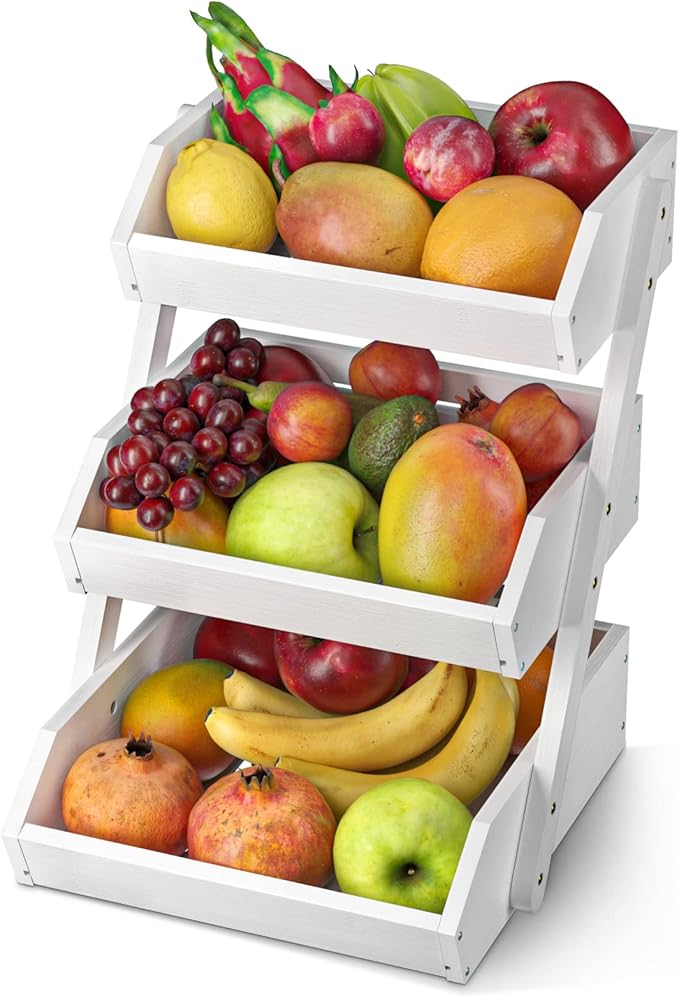 G.a HOMEFAVOR Fruit Basket for Kitchen, 3-Tier Fruit Bowl for Kitchen Counter, Vegetable Storage Stand for Fruit Shop, 15 mm Thickness (WHITE)
