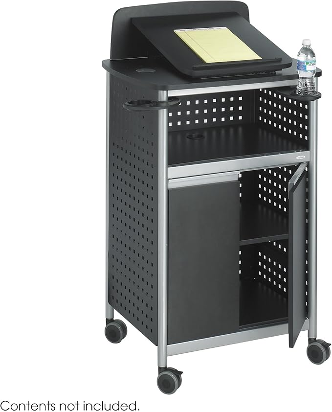 Safco Scoot Multi-Purpose Rolling Lectern with Adjustable Shelving, Wire Storage, Mobile on 4 Casters, Durable Steel Construction, Black