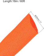 MECCANIXITY Braided Cable Sleeves Heat Shrinkable Fabric Sleeving, 1" 60ft Orange 2:1 Ratio Heat Shrinkable Cord Protector for Harness Cable, Network Cable Protection, Cable Management