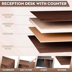 L-Shaped Modern Reception Desk with Counter & Storage - 71" Large Office Front Desk, Salon Checkout Counter with Lockable Cabinets, Shelves(Brown & Black, Right - 71''L x 34''W x 41''H)