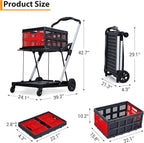 Foldable Shopping Cart with 2 Storage Crates – 2-Tier Collapsible Utility Cart, Aluminum Trolley with 360° Rolling Swivel Wheels & Removable Baskets for Groceries, Office, Travel, Apartment