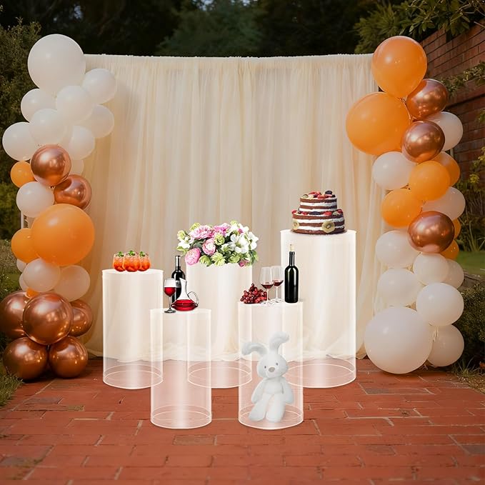 5 Pcs Wedding Cylinder Stands, Clear Acrylic Round Pedestal Stand, Floor Standing Clear Cylinder Stands for Wedding Birthday Party 19.6'', 21.6'', 23.6'', 29.5'', 35.4'' H