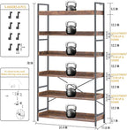 HCHQHS Bookshelf, Adjustable Industrial Bookcase, Vertical Tall Book Shelf, Wood and Black Metal Open Bookshelves for Home Office, Living Room, Bedroom (Rustic Brown, 6-Tier (31" W x 70" H))