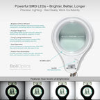 (5 inch Glass Lens) Professional LED Magnifying Lamp with Clamp, Dimmable, 1200 Lumens, 5600K-6000K Daylight Bright 60 SMD LED, Work Light Mounting Bracket Clamp (3 Diopter) BoliOptics MG16303121