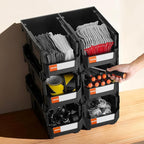 VEVOR Plastic Stackable Storage Bins, 14.8 x 8.5 x 7.1 inch (6 Pack), Plastic Containers for Organizing and Storage Bins for Closet, Garage, Small Parts, Office Supplies and Other Accessories, Black