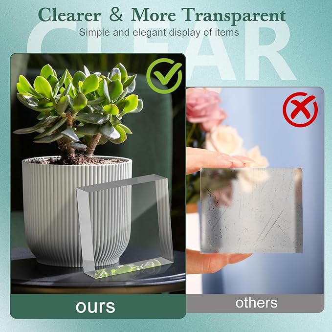 Acrylic Base Stand 4 Pack 6 X 6 X 1 Inch Acrylic Blocks for Display Trophy Base Clear Square Cube Riser Display Cylinder Pedestal Stands for Collectibles Jewelry Props Food Display
