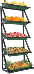 Fruit Vegetable Storage Basket,Kitchen Organizers 5 Tier Basket Stand Storage Baskets Market Shelf for Kitchen Store (Green)