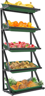 Fruit Vegetable Storage Basket,Kitchen Organizers 5 Tier Basket Stand Storage Baskets Market Shelf for Kitchen Store (Green)