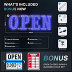 Large LED Open Signs for buiness with 13 Scene Modes, 40" x 14" Unique Design Blue Open Sign for Business Hour Open Sign for Window Stores Retail and Restaurant