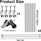 10ft Universal 3-Segment Canopy Tent Rail Bars for Pop-Up Canopy, Tent Half Wall Hardware Only, Cross Bars with Frame Connectors, Canopy Accessories, Set of 2