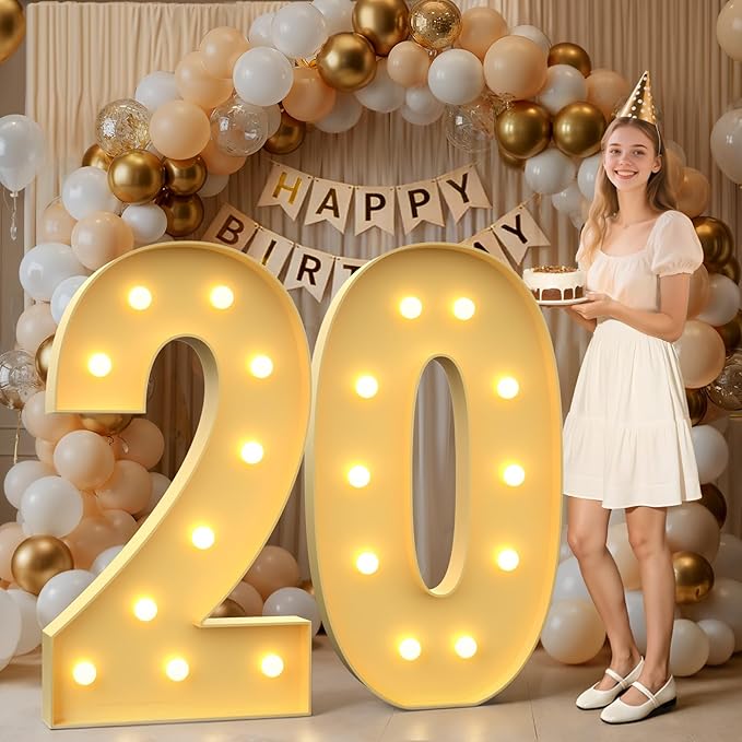 Mixifox 4FT Marquee Numbers 20, Large Light up Number 20 for Birthday Party Supplies, Sign, Backdrop, Happy 20th Birthday Decorations for 20 Years Old Women Men