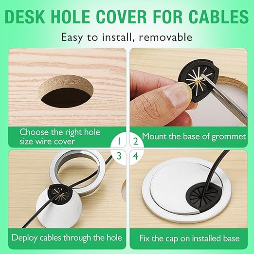 2 Pcs Desk Grommet 2-3/8" / 60 mm, Desk Cord Hole Cover, Cable Grommet ABS Plastic, Desk Hole Grommet for Home & Office Pc, Detachable Cable Cord Organizer-Silver Sand