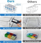 Pantry Organizers and Storage, 4 Pack Snack Organizer for Pantry Shelf,Food Storage Bins with Divider,Clear Containers for Organizing,Transparent Plastic Basket,Refrigerator and Fridge Bins