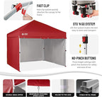 CROWN SHADES 10X10 Comercial Instant Canopy Pop Up Tent with Center Lock, 300D Fabric, 4 Sidewalls, Sto'N Go Bag, Red
