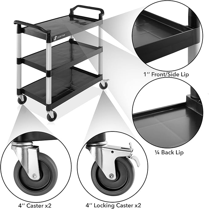 Jubilee Heavy-Duty 3-Tier Utility Service Cart with Wheels, 40.25" x 38.5"