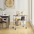 Rolling Kitchen Carts on Wheels With Storage,650Lbs Heavy Duty Metal Cart with Wheels,3 Tier Rolling Cart with Wooden Top,NSF Utility Cart with Handle for Food Cart Serving Carts,30.3"L*31.9"H*18.1"W