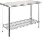 Seville Classics Commercial Work Table Island Utility Cart Prep Station, for Restaurant, Kitchen, Warehouse, Garage, Hotel, Home, Stainless-Steel Top NSF , 49" W x 24" D