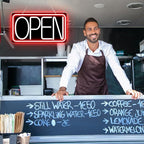 Led Neon Open Signs for Business,16.5"X 9" Ultra Bright Open Signs, Powered by 12V/2A AC Adapter, 6 Levels Adjustable Bright Led Neon Open Sign for Bar Salon Coffee Stores Club Hotel (Black Backplate)