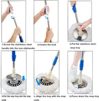 Mop and Bucket Set, 360° Spin Mop and Bucket with Wringer Set and 3 Microfiber Mop Refills, Stainless Steel 61'' Extended Handle Spinning Mop Bucket System for Floor Cleaning
