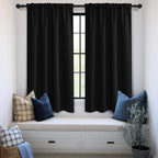 KGORGE Black Blackout Curtains 63 inch Length, Room Darkening Thermal Insulated Noise-Reducing Black Out Curtains for Bedroom Living Room Windows, Back Tab Rod Pocket, W52 x L63 inches, 2 Panels